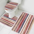 thumbnail image 3 of Red Nordic Style Stripes Bath Mat 3 Piece Bathroom Rug Set, Red Grey Texture Non Slip Bath Rug Contour Mat and Toilet Lid Cover, Absorbent Shower Mats Soft Bath Rugs and Mats Sets, 3 of 8