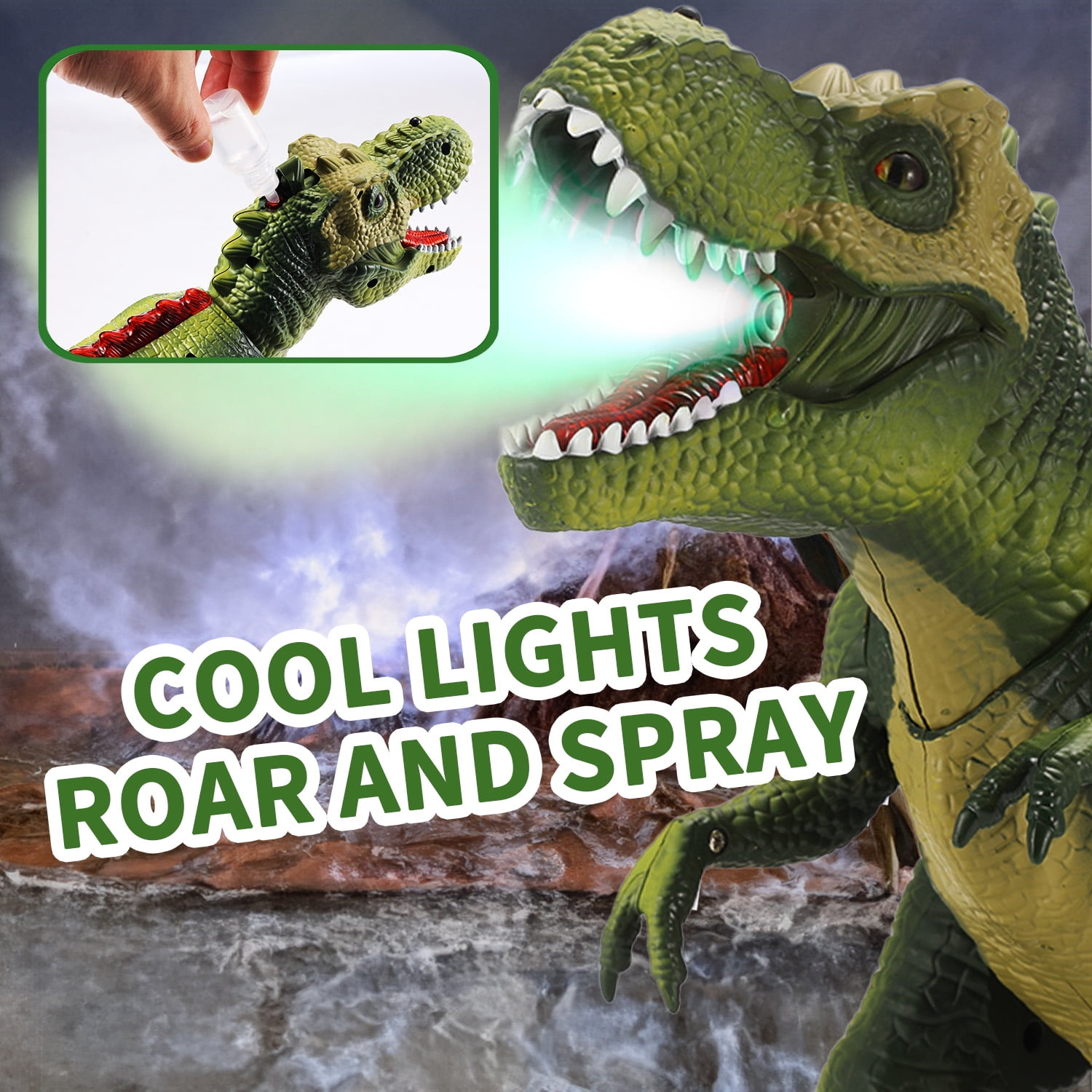 Anpro Remote Control Dinosaur Toy for Kids, Big T-Rex with Light up & Spray, Roar Walking Dinosaur Toy Gift for Age 3+ Toddlers Boys Girls, Green