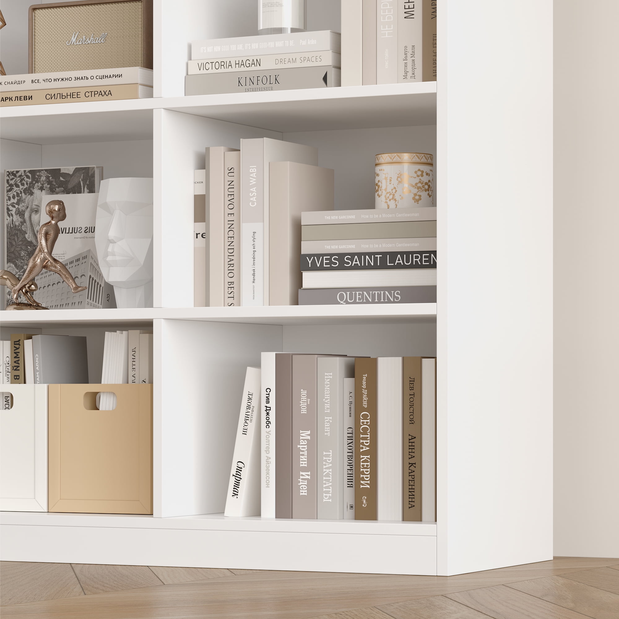Hiphuta 21-Cube Bookcase, 86"H Tall Wooden Bookshelves for Bedroom, Living Room and Office, Freestanding Display Shelves Cube Organizer, white