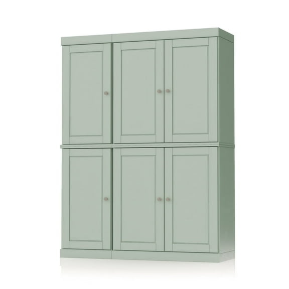 Palace Imports 100% Solid Wood Kitchen Pantry Storage Cabinet with Doors and Adjustable Shelves, 6-Door, Sage