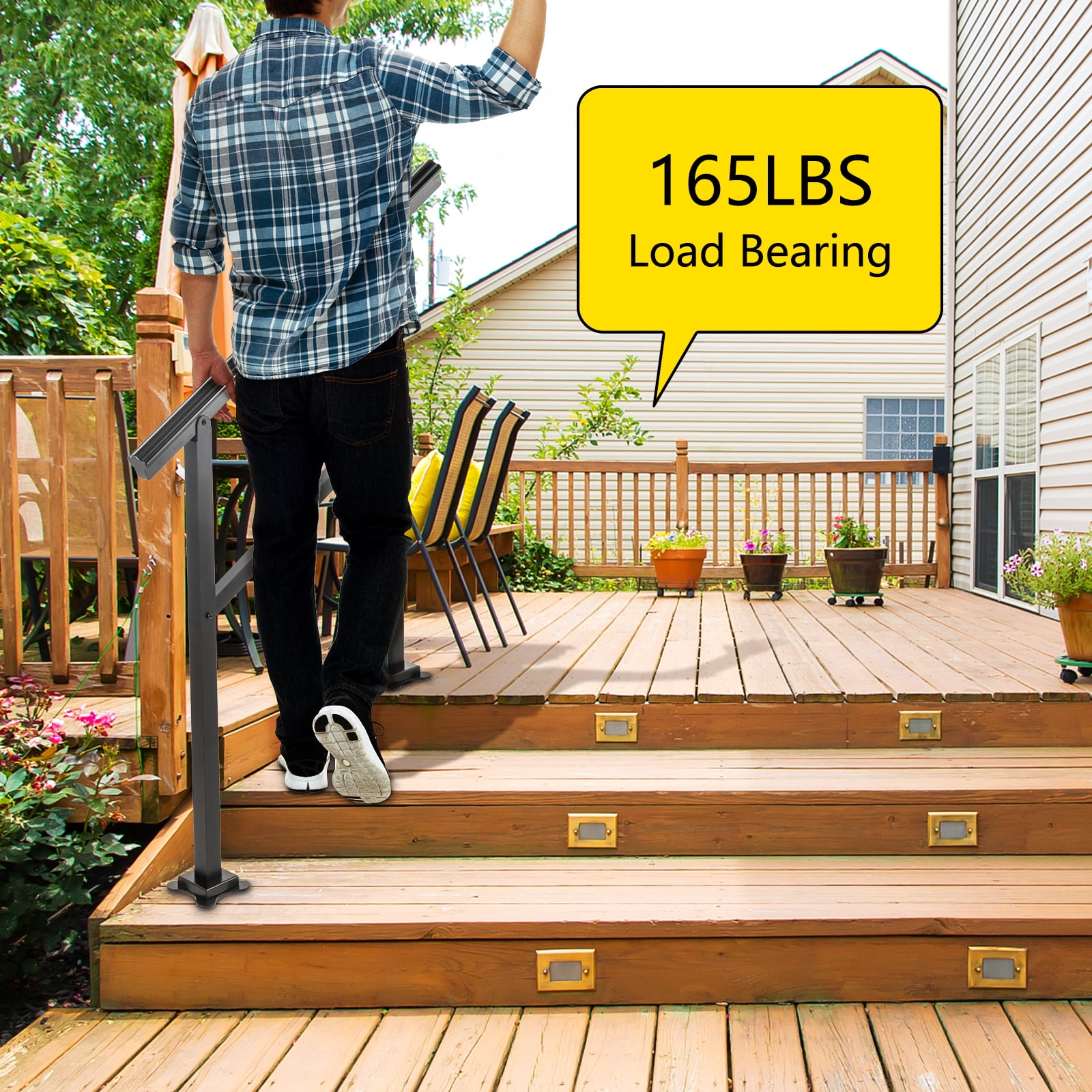 VEVOR 2-3 Steps Outdoor Handrail Range from 0 to 50°, 165 LBS Load Handrail Outdoor Stairs Aluminum Stair Handrail 36"x 35" Outdoor Stair Railing