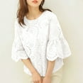 thumbnail image 2 of ZANZEA Womens O-Neck 3/4Sleeve Shirts Lace Patchwork Hollow Out Tops Casual Loose Blouse T-Shirt, 2 of 5
