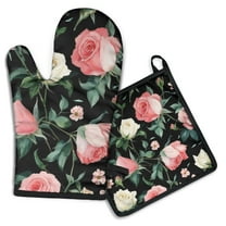 Pioneer Flower Kitchen Oven Mitt and Pot Holder Sets 2 Pcs for Baking, Cooking and Grilling, Heat Resistant Up To 392 °F