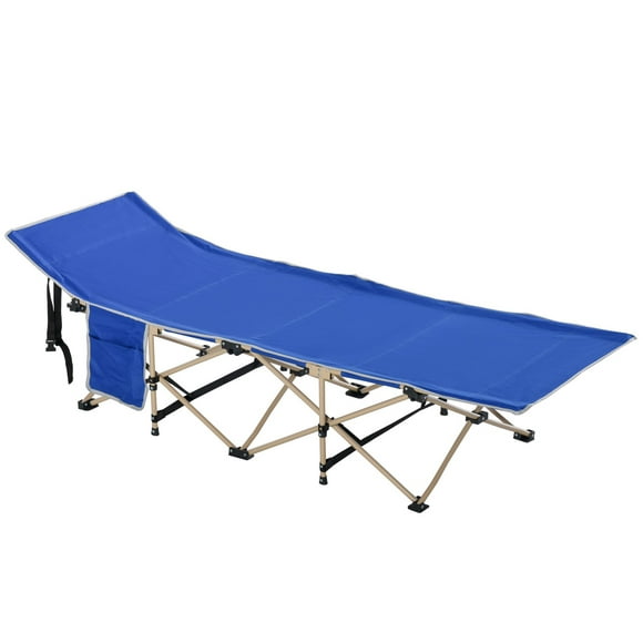 Outsunny Folding Camping Cot for Adults with Carry Bag, Side Pocket, Outdoor Portable Sleeping Bed for Travel Camp Vocation, Navy Blue