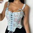 thumbnail image 2 of ZVAVZ corset tops for women plus size Renaissance Costume Overbust Floral Lace Up Vintage Bustier Bodice Shapewear Top Blue,M, 2 of 4