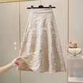 thumbnail image 5 of Floral Flare Maxi Skirts Womens Plus Size High Waist Elegant Dressy Casual Aline Long Skirts Beige, 5XL, 5 of 5