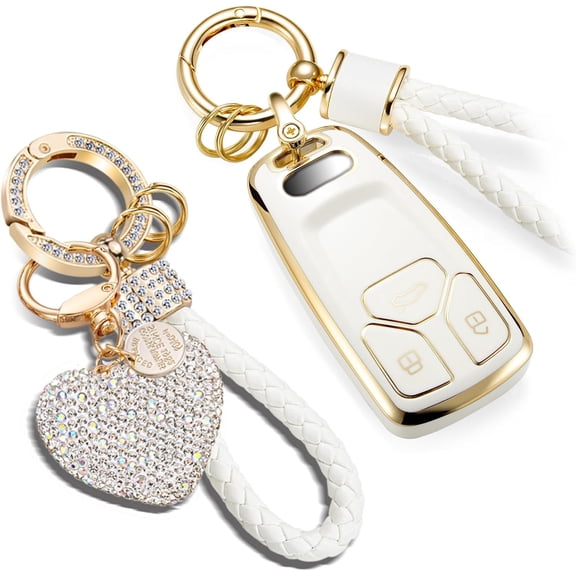 Key Fob Cover Compatible with Fit for Audi A4 A5 A6 Q3 Q5 Q7 R8 RS4 S4 TTS, Bling Heart Shape Decorations Upgraded Soft Key Case Key Fob Shell Gold Edge Keychain Case Holder Protector,1