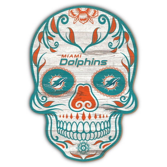 Miami Dolphins 12'' Sugar Skull Sign