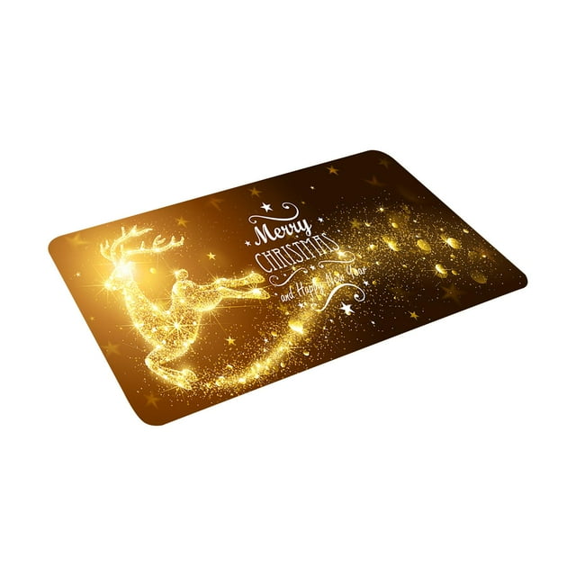 Alfombra de franela festiva de Papá Noel y alce rectangular antideslizante para adorno navideño A
