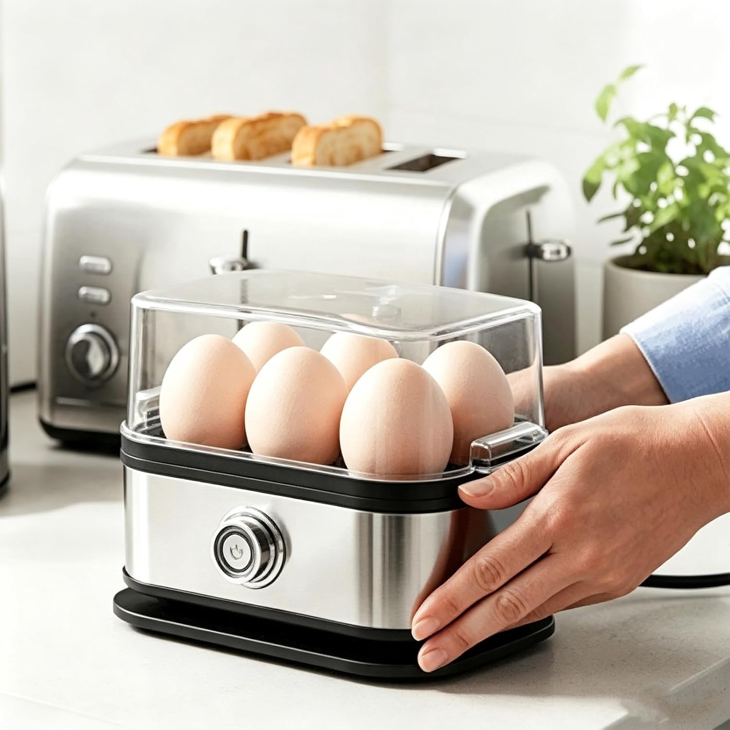 Multifunctional Egg Steamer with Clear Lid, Electric Egg Cooker 6 Egg Capacity Auto Shutoff, Kitchen Egg Steaming Pot, Compact Household Egg Steaming Pot for Soft Medium Hard Boiled Eggs (1pcs)