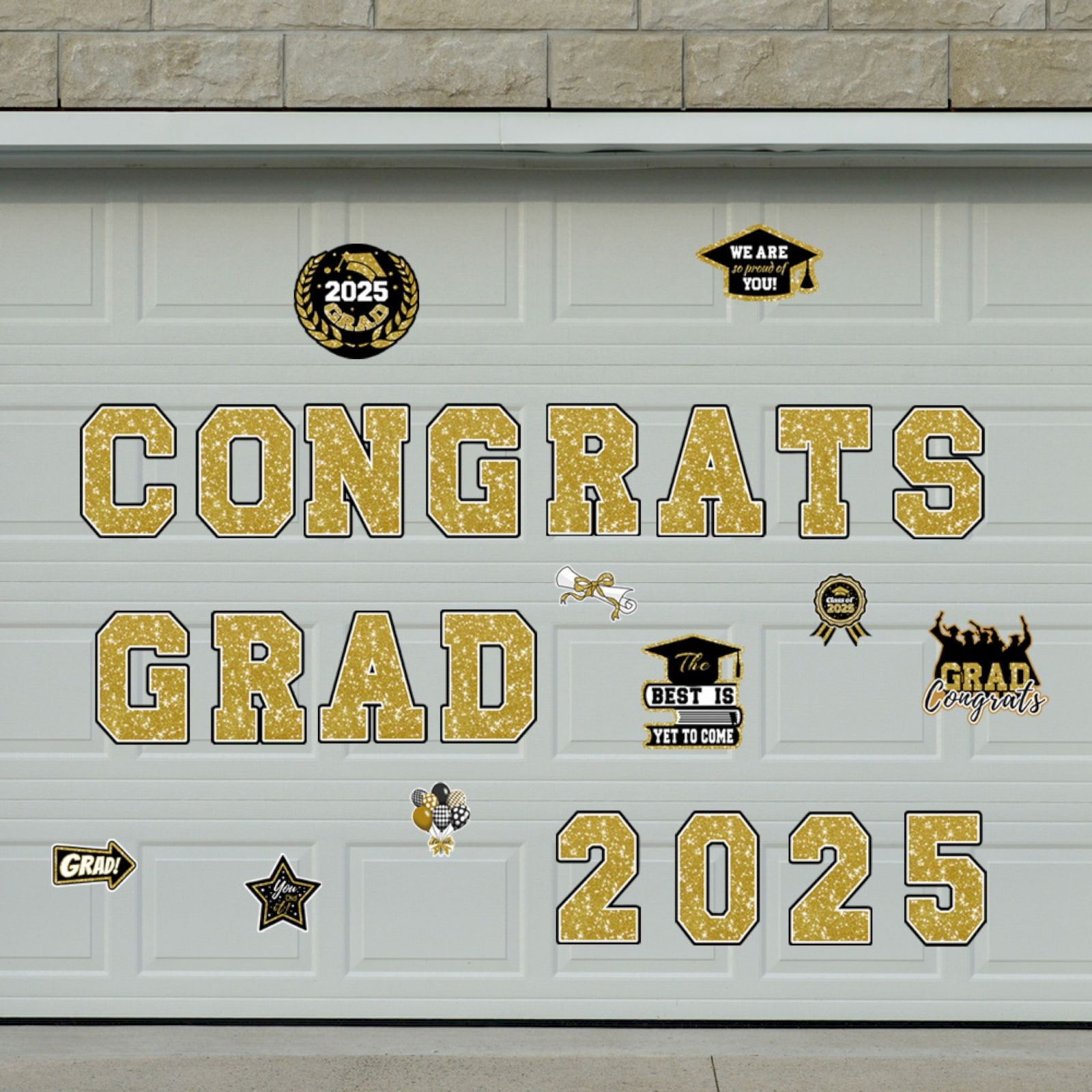 PPKVUFD 25Pcs 2025 Graduation Car Magnet Decoration, Class of 2025 Graduation Car Magnet Decal for Refrigerator Garage Door Parade Decor Graduation Party Supplies, Gold