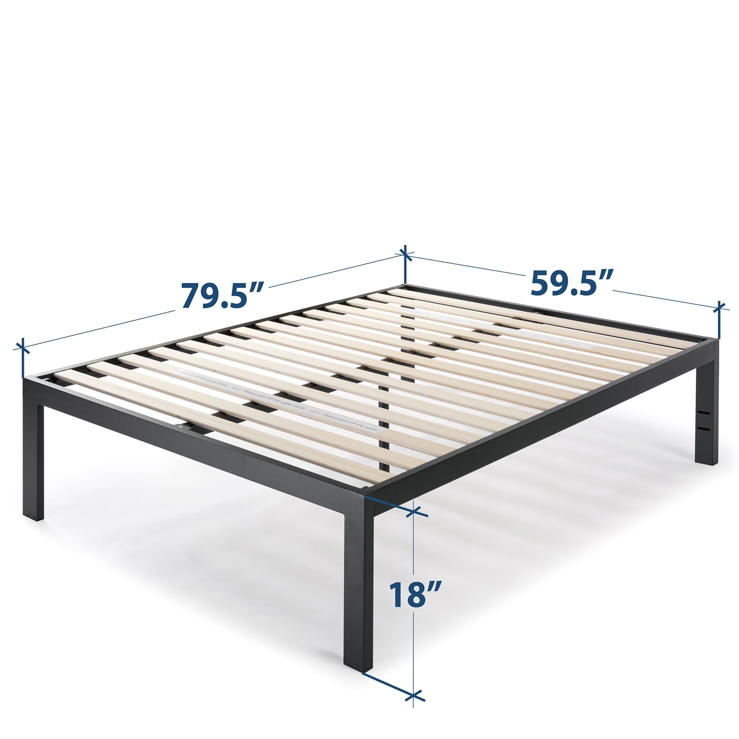 Mellow Just Mallet 18" Metal Platform Bed with Wooden Slats, Black, Queen