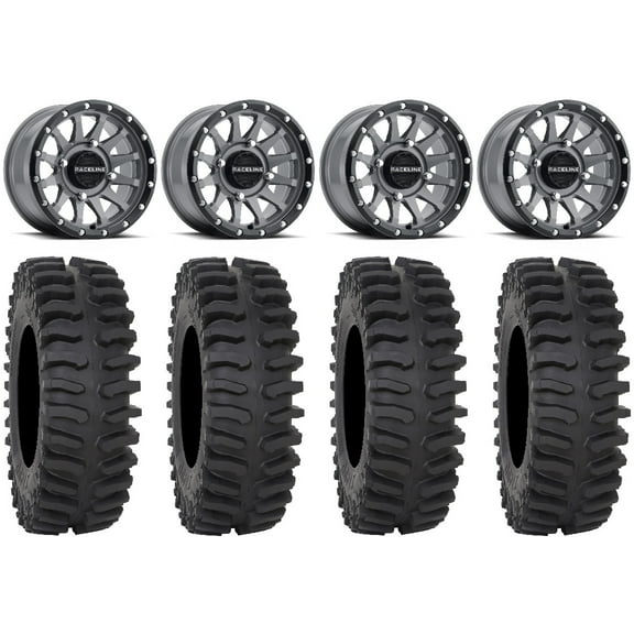Raceline Trophy 15" Grey Wheels 32" XT400 Tires Kawasaki Mule Pro FXT