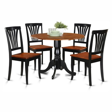 Drop Leaf Dining Table Set East West Furniture Dublin 5 Piece Drop Leaf Dining Table Set with Avon Wooden Seat Chairs ()