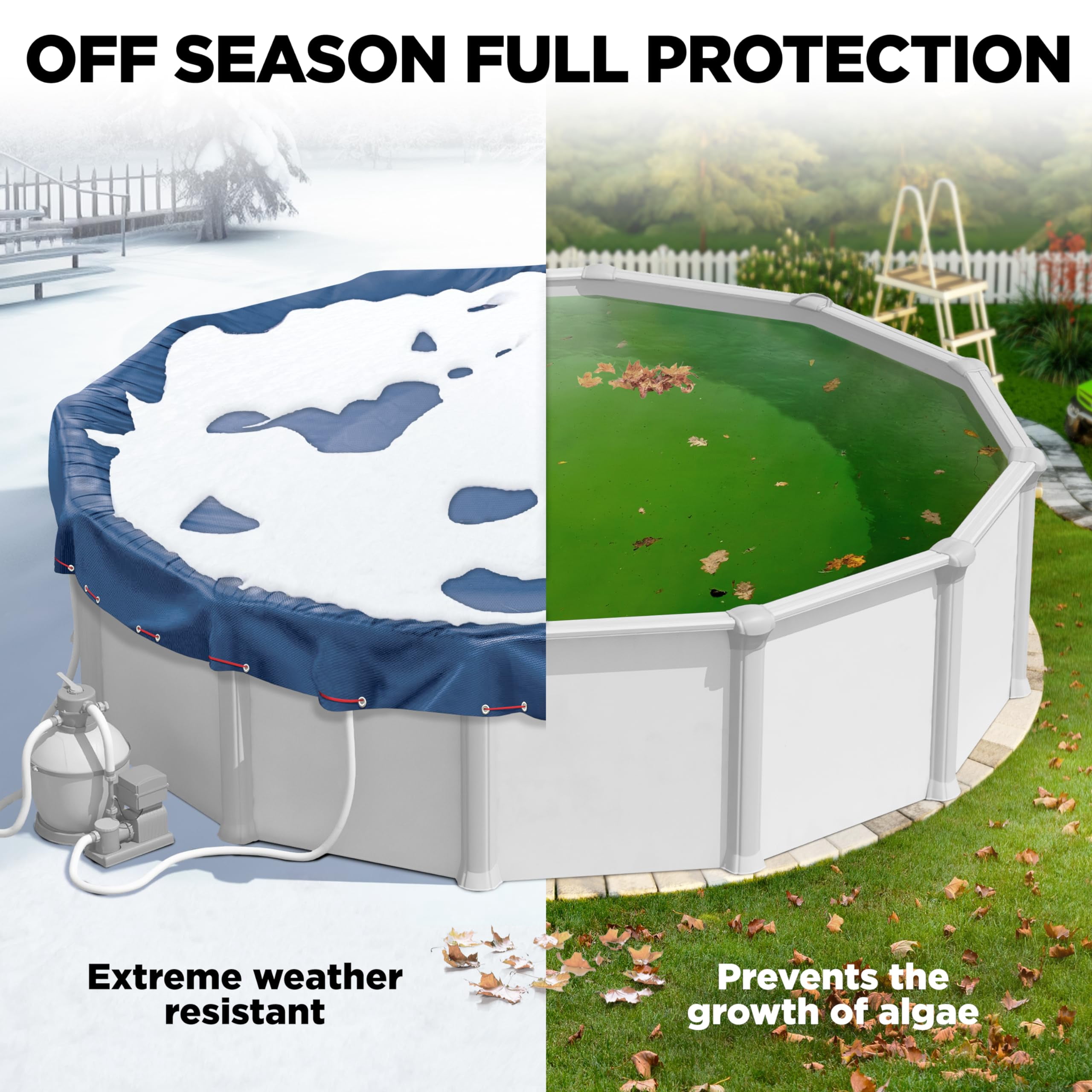 Robelle 24ft Heavy Duty Solid Winter Pool Cover - 28ft Size With 4ft Overlap, 8x8 Scrim, Includes Winch & Cable, For Above Ground Pools