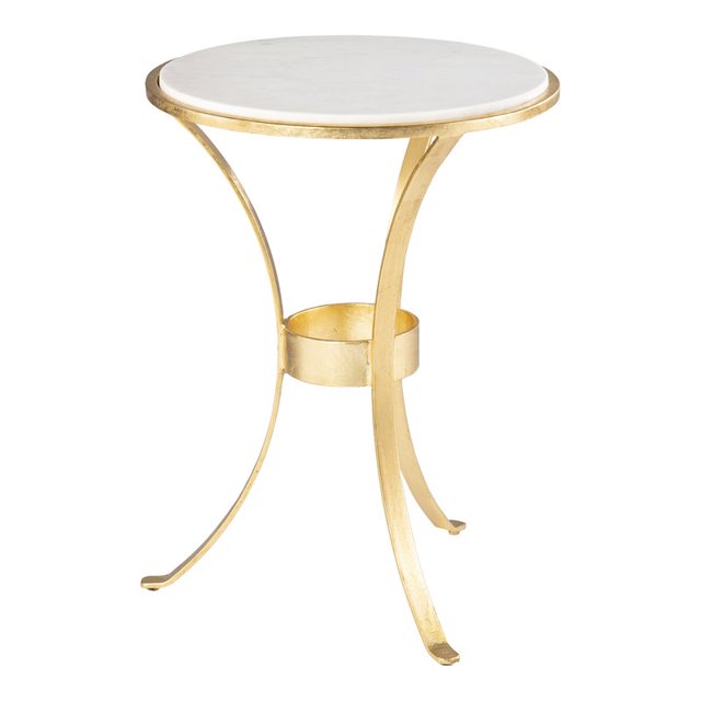 Meubles Fordoche Table Ronde en Or avec Marbre Blanc
