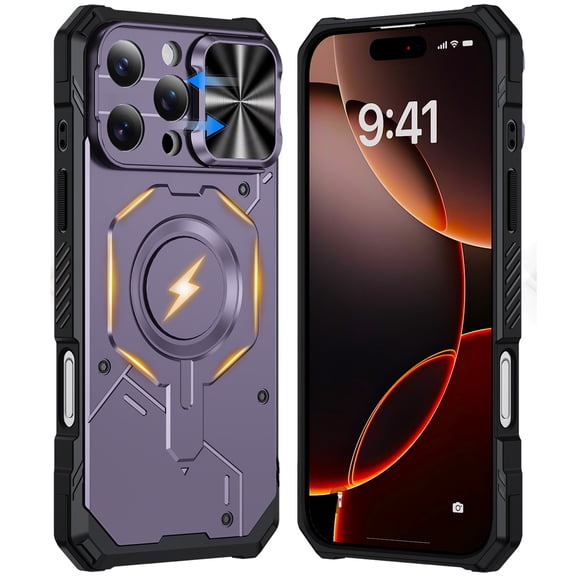 Mynvo Magnetic Case for iPhone 16 Pro Max Case, with Slide Camera Lens Cover, Compatible with MagSafe, Heavy-Duty Protection Rugged Shockproof Bumper Anti-slip Protective Phone Cover, Lightpurple