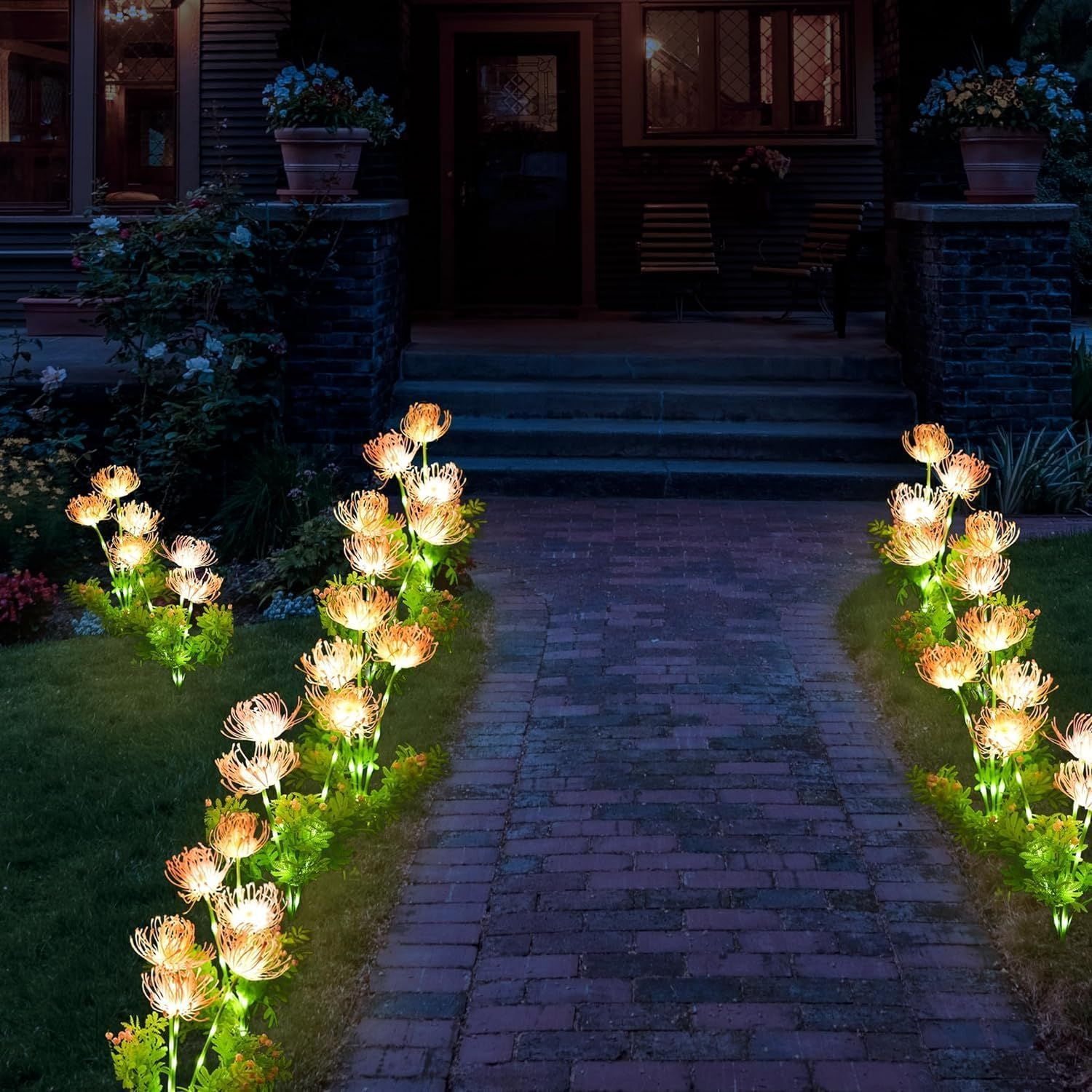 4 Pack Solar Garden Lights Outdoor, Solar Flower Lights for Yard with Lighting Modes, Glowing Flowers & Stems, Auto ON/Off Outdoor Light for Garden Decoration