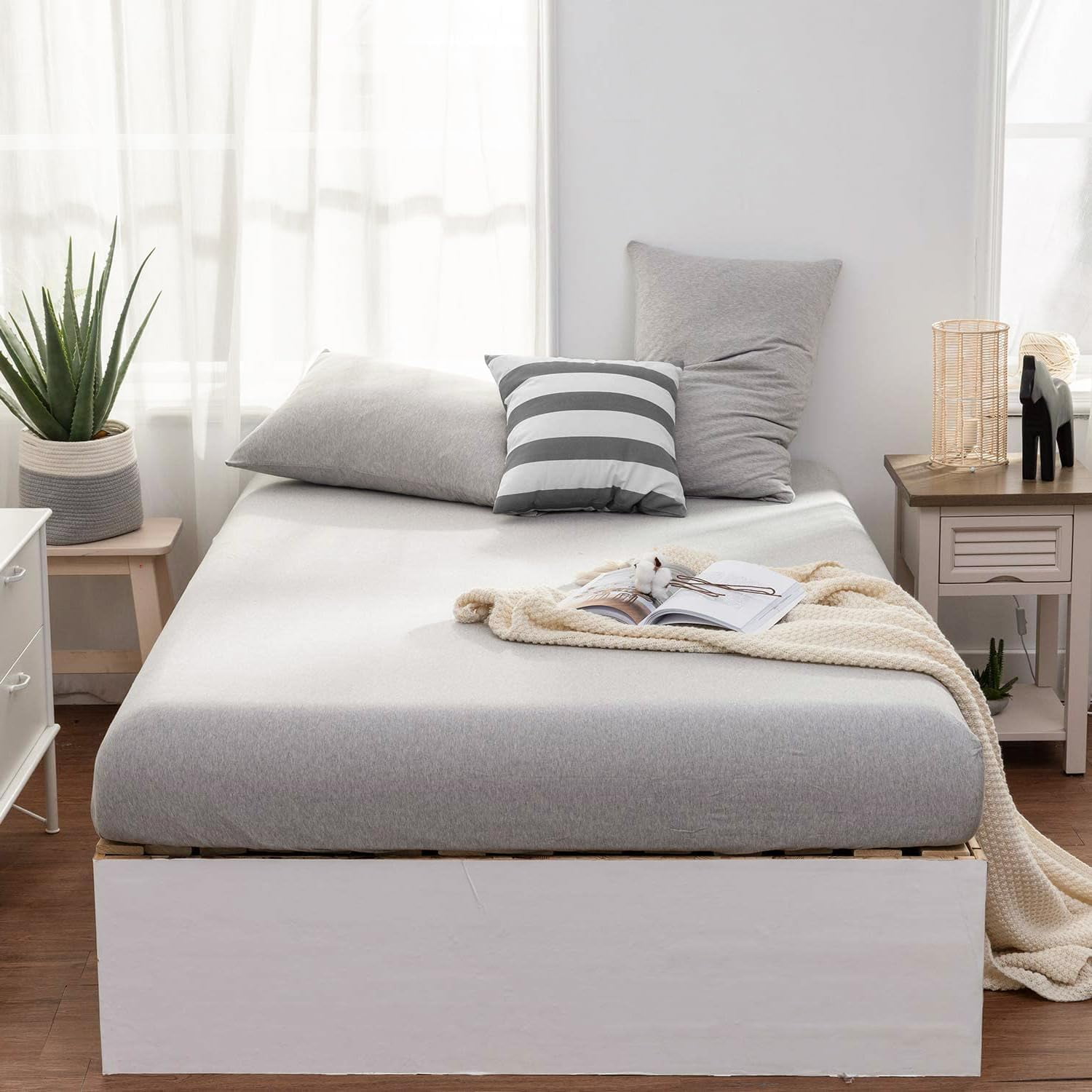 Sleepdown Jersey Knit Full Size Sheets 4pc, Heather Grey