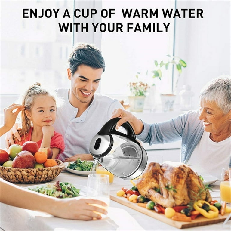 Speed-Boil Water Electric Kettle, 1.7L 1500W, Coffee & Tea Kettle  Borosilicate Glass, Wide Opening, Auto Shut-Off, Cool Touch Handle, LED  Light. 360 Rotation, Boil Dry Protection 