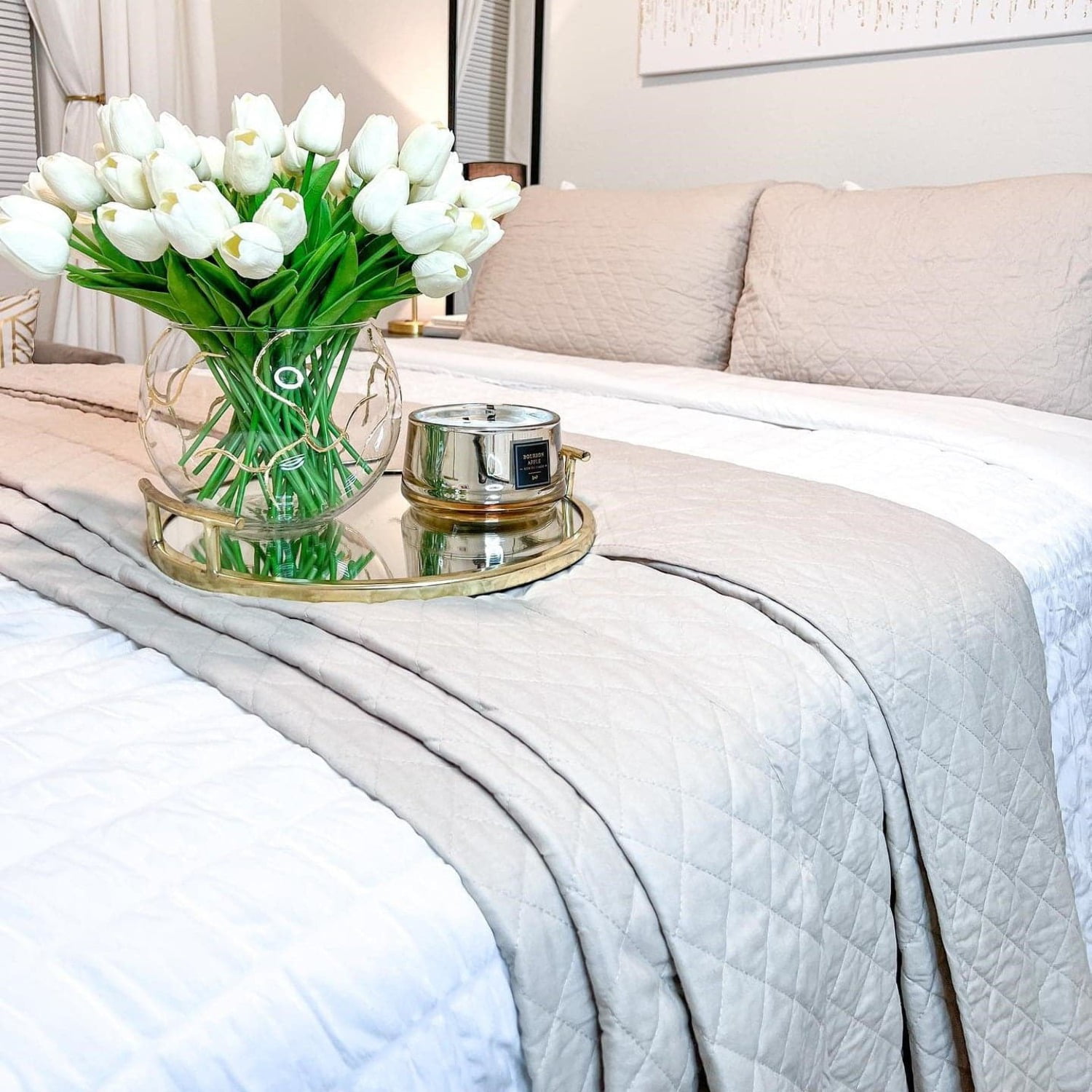Lush Decor Ava Diamond Minimalist Modern Solid Cotton Lightweight Oversized Quilt, King, Ivory, 2-3 Piece Set