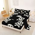 thumbnail image 2 of Manfei Happy Halloween Bed Sheets 4-Piece, Cute Spooky Skull Full Size Sheets, Black White Cream,1 Fitted Sheet, 1 Flat Sheet and 2 Pillowcases, 2 of 5