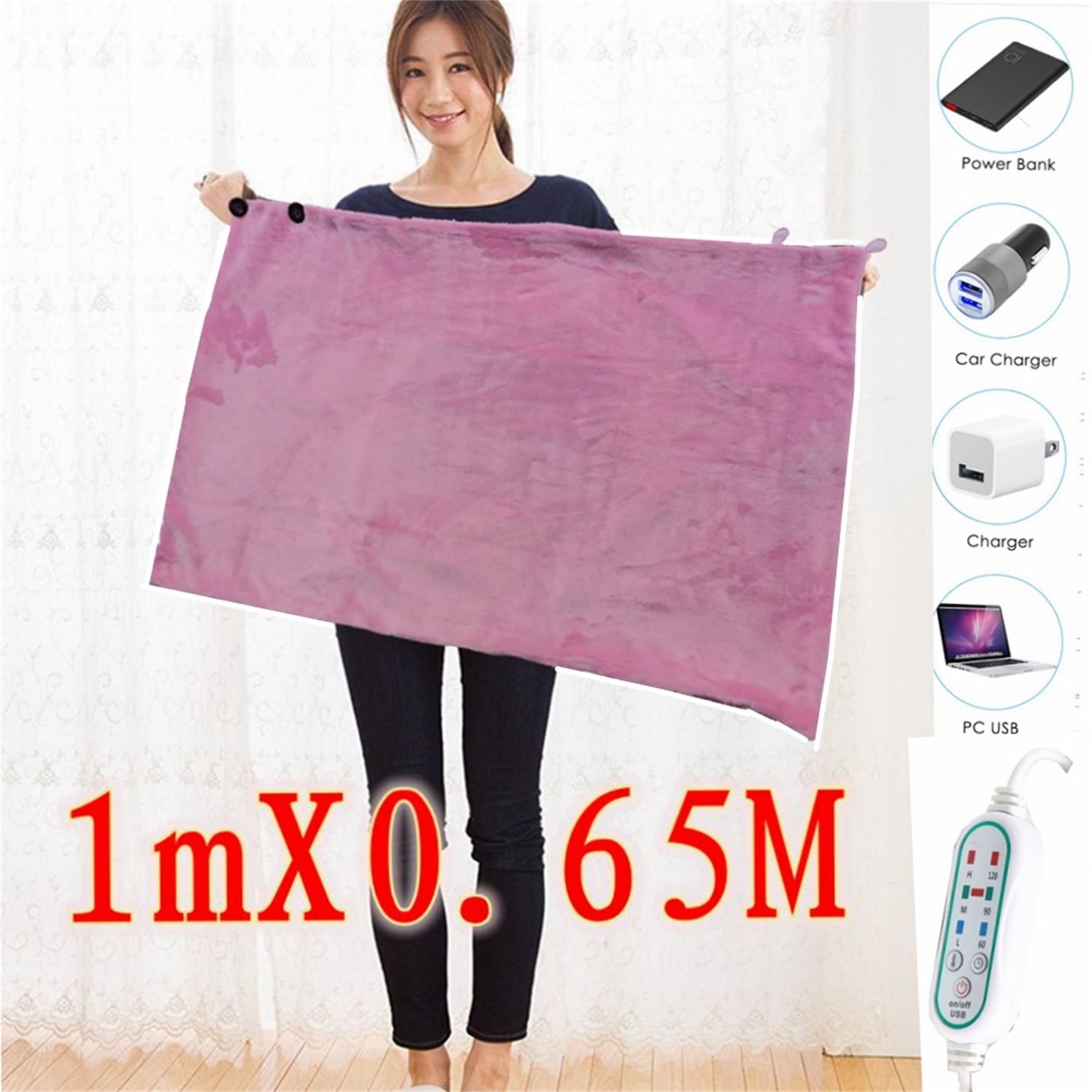 MOQIN Electric Heated Plush Wrap Blanket 5V USB Charging Heated Throw Blanket Heated Shawl Zipper Warm Soft Flannel Shawl with 3 Heat Settings for Car Office Home Travel