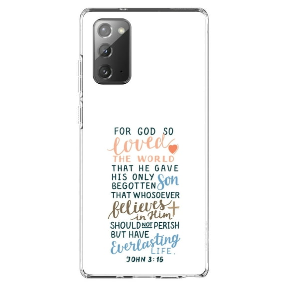 DistinctInk Clear Shockproof Hybrid Case for Galaxy Note 20 ULTRA (6.9" Screen) - TPU Bumper, Acrylic Back, Tempered Glass Screen Protector - John 3:16 - For God So Loved The World