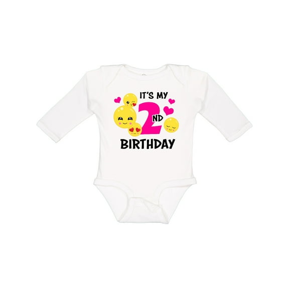 Inktastic Its My 2nd Birthday with Emojis Girls Long Sleeve Baby Bodysuit