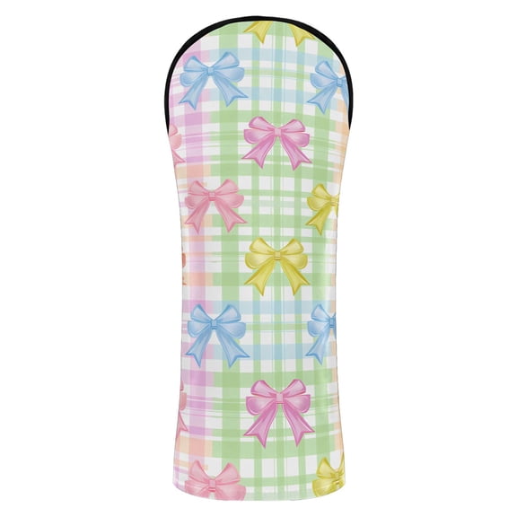 Haosy Cute Bows and Plaid Golf Club Covers Driver Hybrid Wood Headcovers PU Leather Double-Layer Lining Replaceable Tags for Men Women