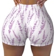 thumbnail image 2 of Fuzoiu Lavender Flowers Print Women's Workout Shorts,Workout Biker Shorts Women,Exercise Fitness Shorts,Scrunch Short, Athletic Shorts for Gym Yoga Running Sport Active-Medium, 2 of 8