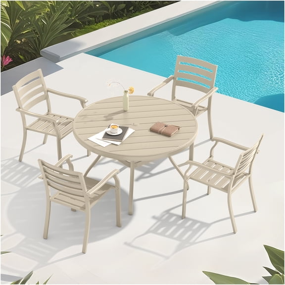 JERFIT 4-Piece Outdoor Patio Dining Set with Stackable Chairs, Sandstone Metal Table & Chairs for Garden, Backyard, Deck, Seats 4