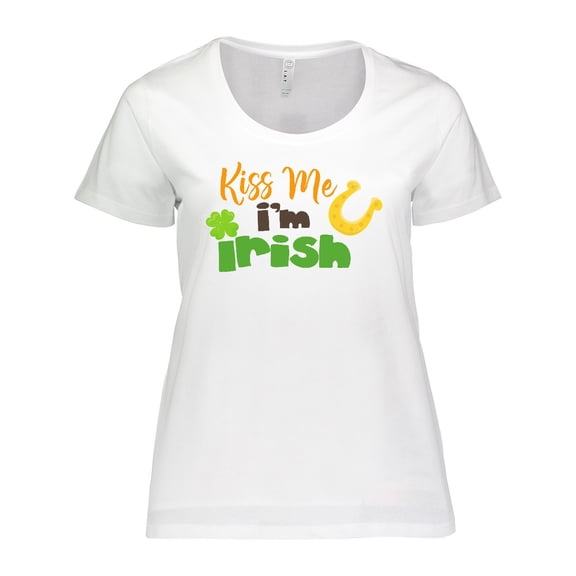Inktastic Saint Patrick's Day, Kiss Me I'm Irish, Clovers Women's Plus Size T-Shirt
