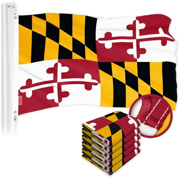 G128 5 Pack: Maryland MD State Flag | 3x5 Ft | ToughWeave Series Embroidered 300D Polyester | Embroidered Design, Indoor/Outdoor, Vibrant Colors, Brass Grommets