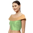 thumbnail image 2 of eloria Women's Art Silk Boat Neck Sleevless Partywear Filler Blouse Top, Color : Pista Green & Beige, 2 of 6