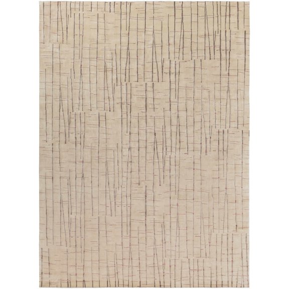 Hauteloom Benton Wool Living Room, Bedroom Area Rug - Abstract Striped Geometric - Traditional Transitional Modern - Beige, Cream, Taupe - 2' x 3'