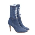 thumbnail image 2 of par de botas de tacón fino elástico de mezclilla, botas de tacón alto, zapatos de otoño e invierno, 2 of 6
