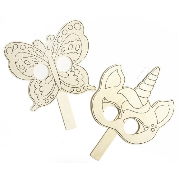 CousinDIY Unfinished Wood Mask Assortment-Butterfly & Kittycorn