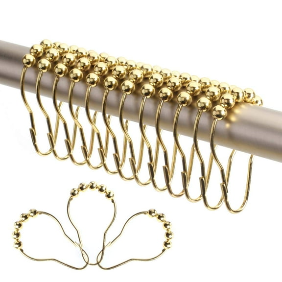 2Lbdepot Shower Curtain Rings Hooks - Gold Finish - Premium 188 Stainless Steel | 13