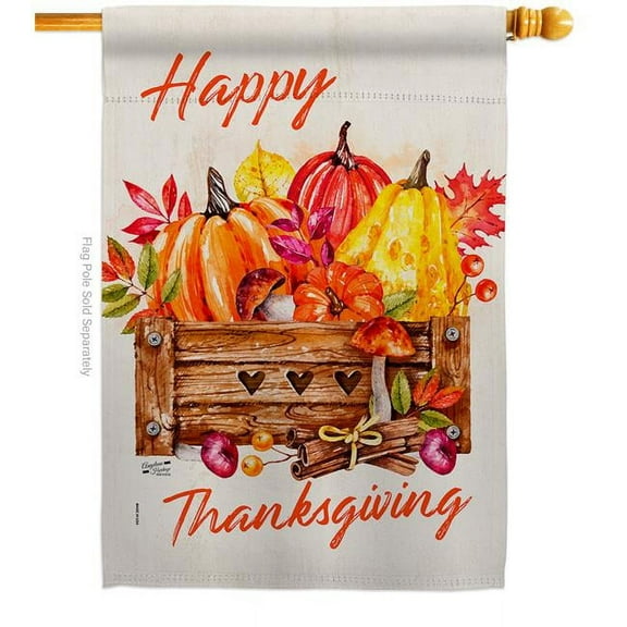 Angeleno Heritage H137303-BO 28 x 40 in. Thanksgiving Pumpkin House Flag with Fall Double-Sided Decorative Vertical Flags Decoration Banner Garden Yard Gift