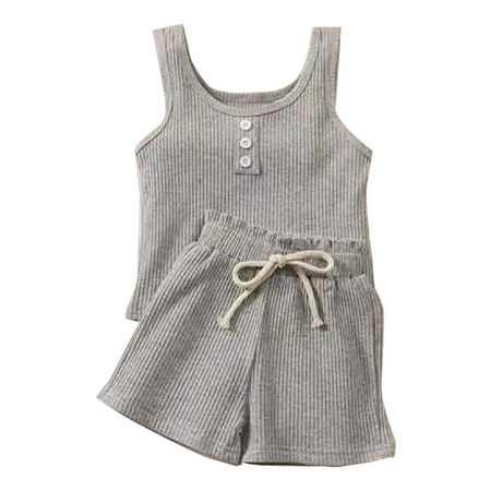

Toddler Summer Tracksuit Neck Vest Elastic Waist Shorts Sleeveless Vest Casual Girl Suit Travel Clothing Child Leisure Outwear