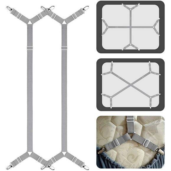 Bed Sheet Straps,Adjustable Elastic Fitted Sheet Clips Keeping Sheets Place,Mattress Sheet Holders For Corner With Twin,Full,Queen,King(Light Grey)