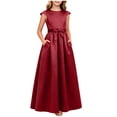 thumbnail image 2 of ITSAME Girls Formal A-Line Dress with Pockets Round Neck Bow Belt Wedding Party Pageant Gown Wine Size 12, 2 of 8