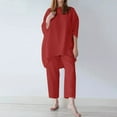 thumbnail image 2 of Blusa de manga larga sólida con cuello redondo para mujer a la moda de 2 piezas + conjuntos de pantalones sueltos Wmkox8yi  bvn1416, 2 of 9