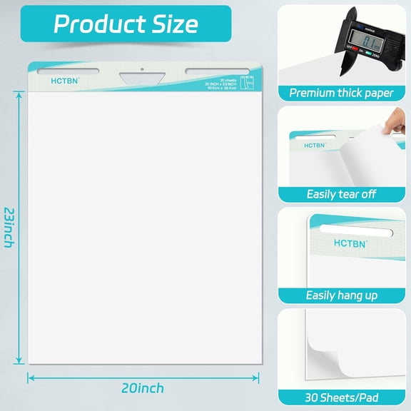 120 Sheets Thickened Sticky Easel Pad, 20 in x 23 in, 30 Sheets/Pad, 4 Pads/Pack, Anchor Chart Paper, Large White Premium Self-Stick Flip Chart Paper for Teachers, Super Sticking Power