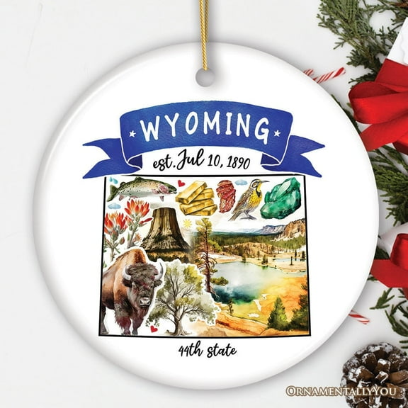Artistic Wyoming State Themes and Landmarks Christmas Ornament