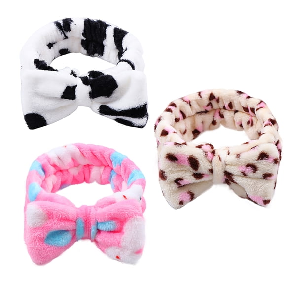 Raindrops 3Pcs Elastic Bowknot Spa Headband Plush Material Hair Band for Shower Use