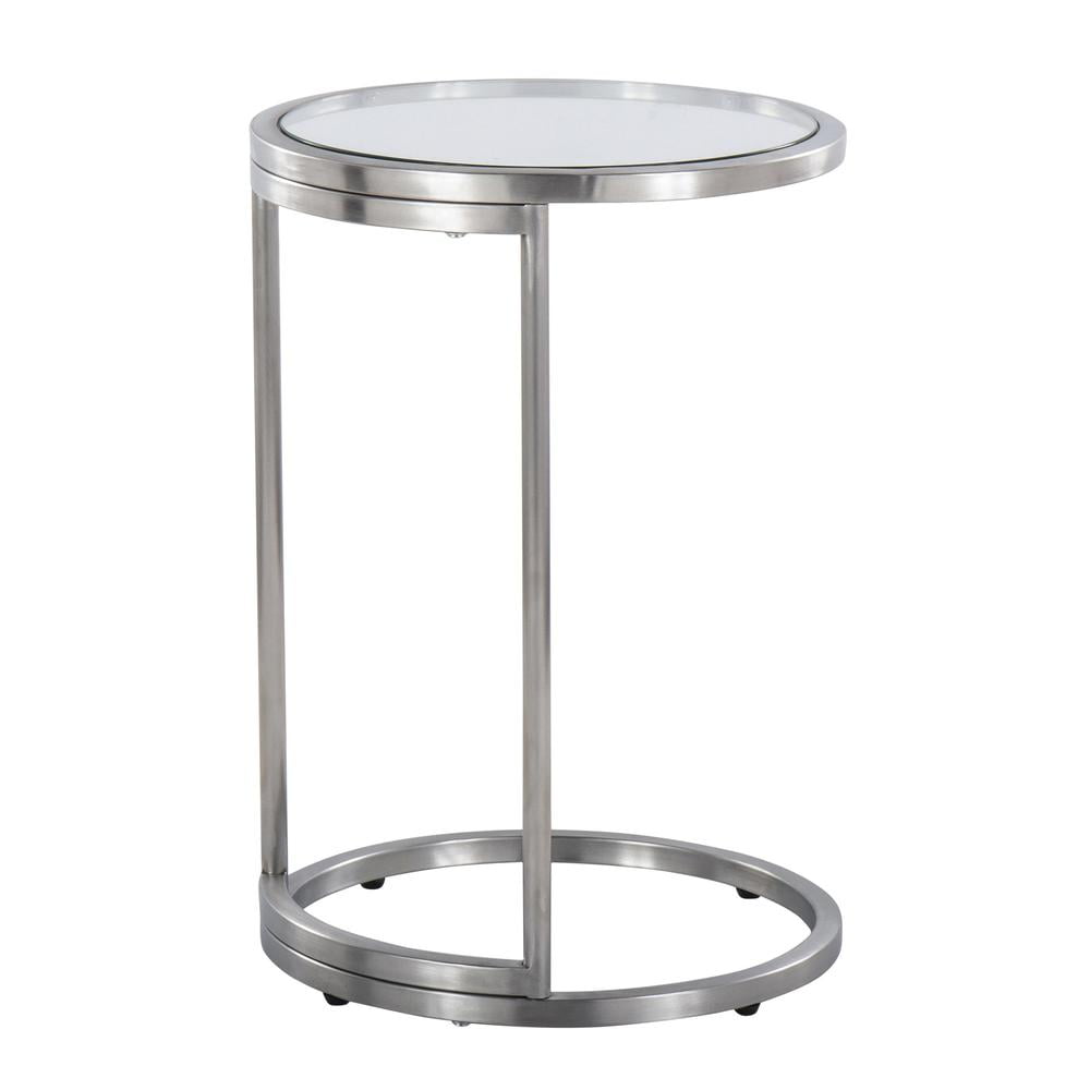 LumiSource Stainless Steel, Clear Glass Round Zenn End Table