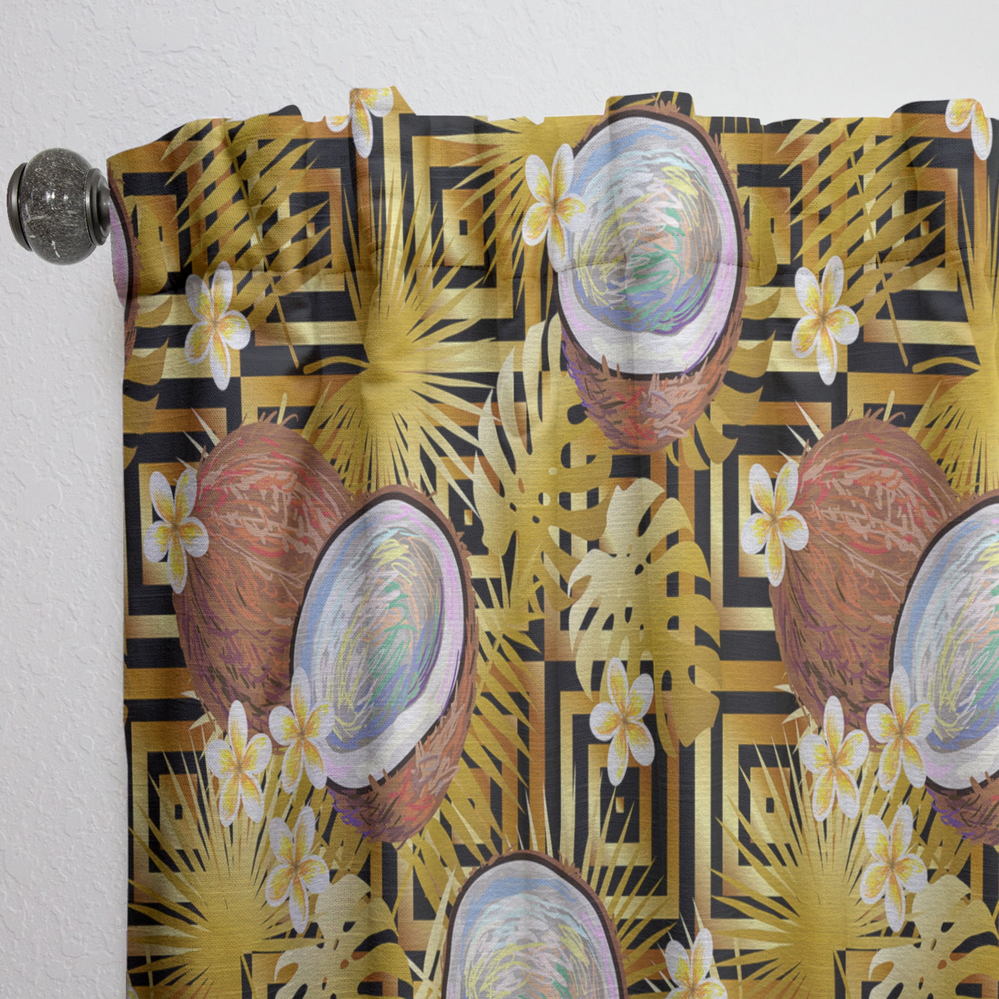 Designart 'Coconuts and Flowers With Tropical Pattern' Tropical Curtain Panel