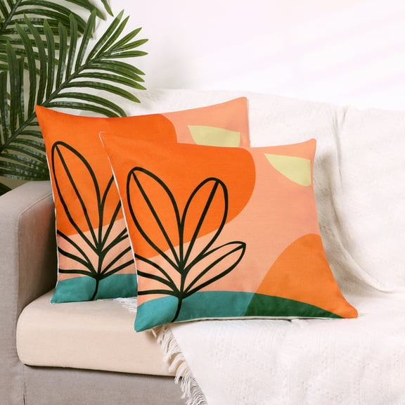 REGALWOVEN Linen Decorative Throw Pillow Cover for Indoor and Outdoor Set of 2, Orange-1 18" x 18"